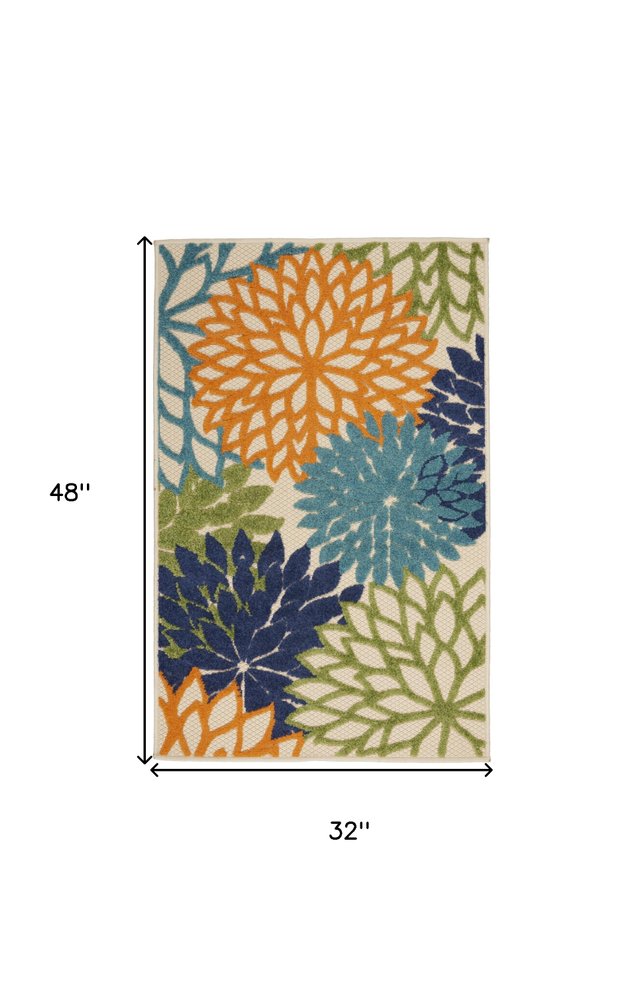 5' X 8' Ivory And Blue Floral Indoor Outdoor Area Rug