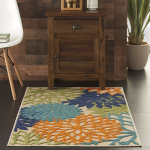 3' X 4' Ivory And Blue Indoor Outdoor Area Rug