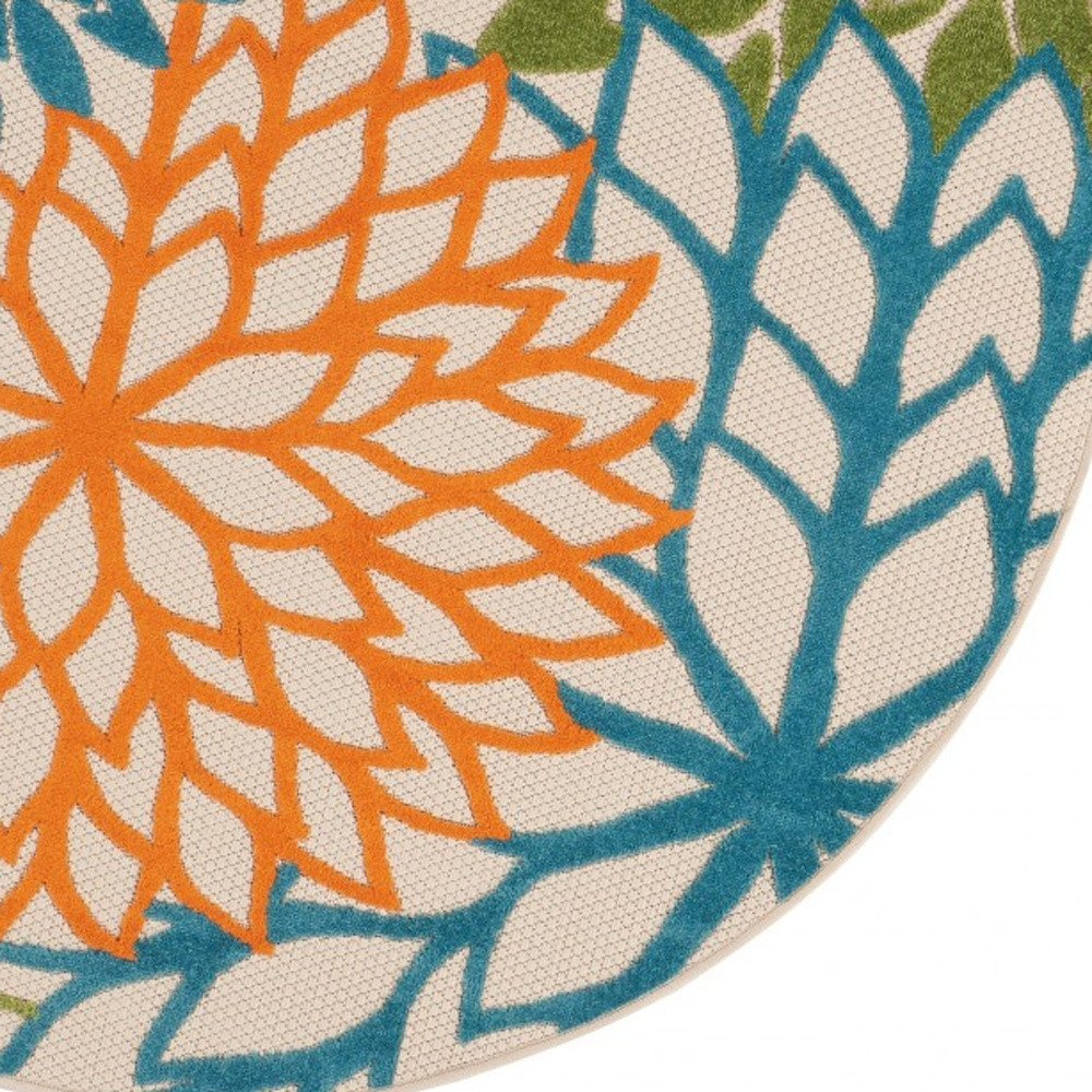 5' Ivory And Blue Round Indoor Outdoor Area Rug