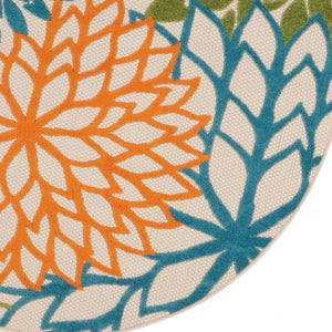 5' Ivory And Blue Round Indoor Outdoor Area Rug