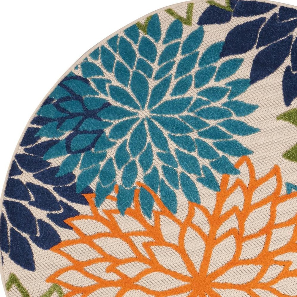 8' Ivory And Blue Round Indoor Outdoor Area Rug