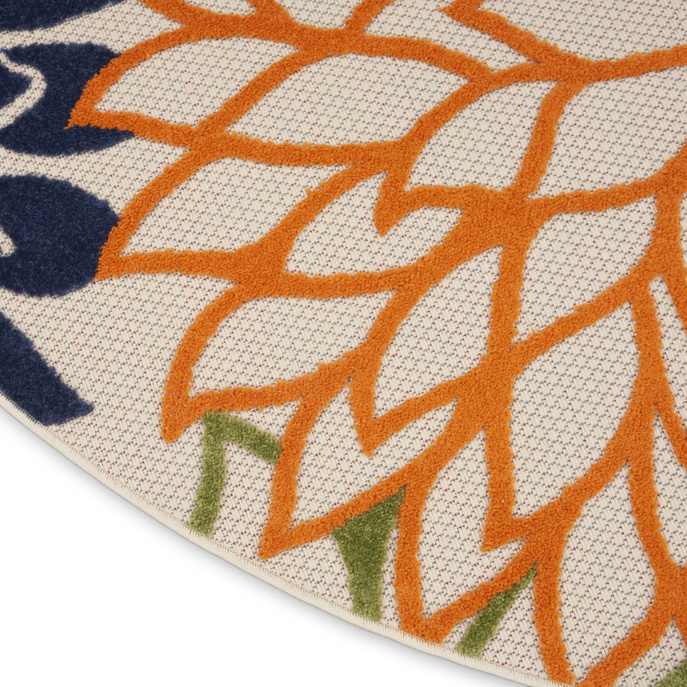 8' Ivory And Blue Round Indoor Outdoor Area Rug