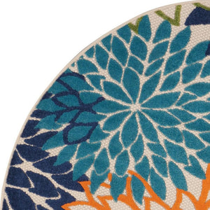 8' Ivory And Blue Round Indoor Outdoor Area Rug
