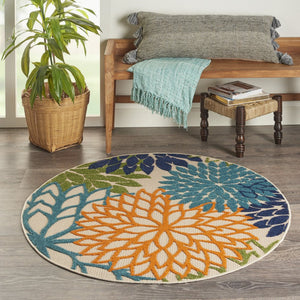 8' Ivory And Blue Round Indoor Outdoor Area Rug