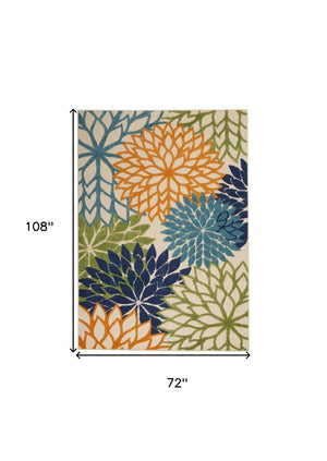 12' Ivory And Blue Floral Indoor Outdoor Runner Rug