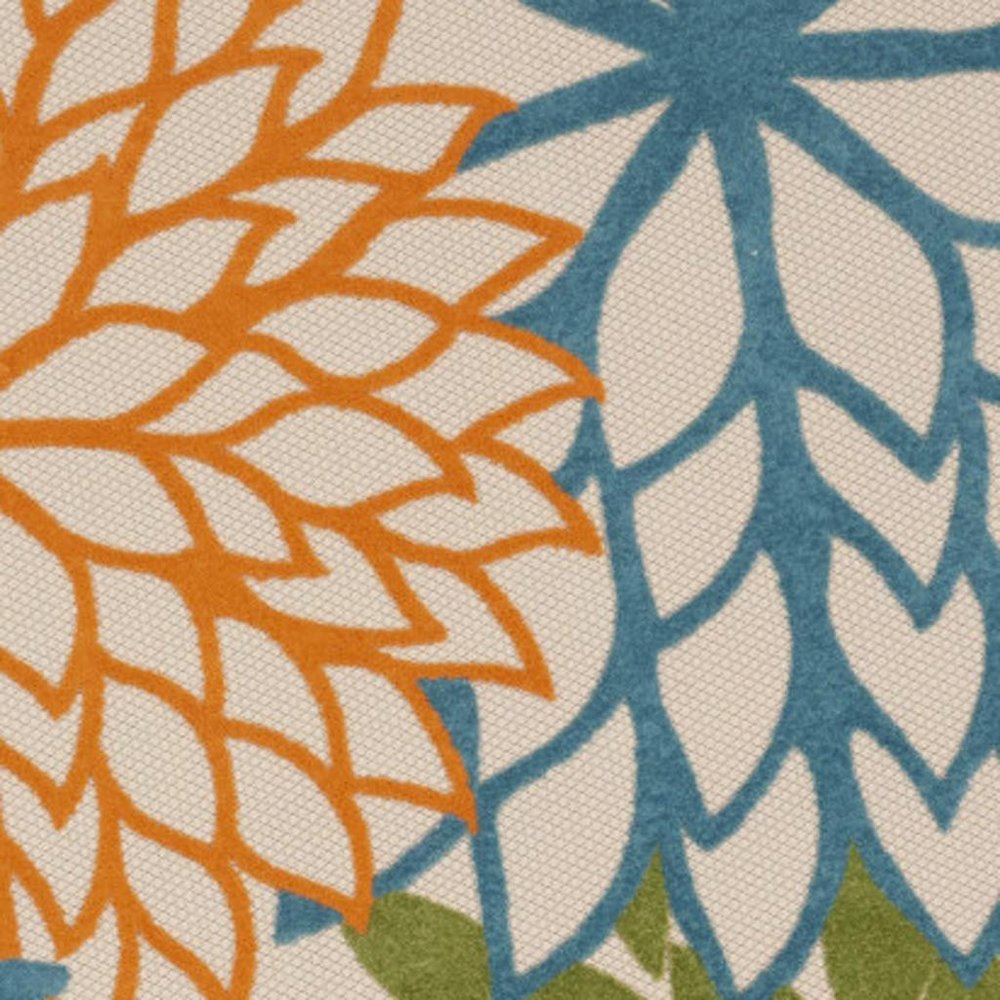 8' Ivory And Blue Round Indoor Outdoor Area Rug