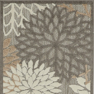 6' Gray And Ivory Floral Indoor Outdoor Area Rug