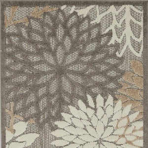 6' Gray And Ivory Floral Indoor Outdoor Area Rug