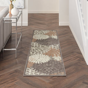 6' Gray And Ivory Floral Indoor Outdoor Area Rug
