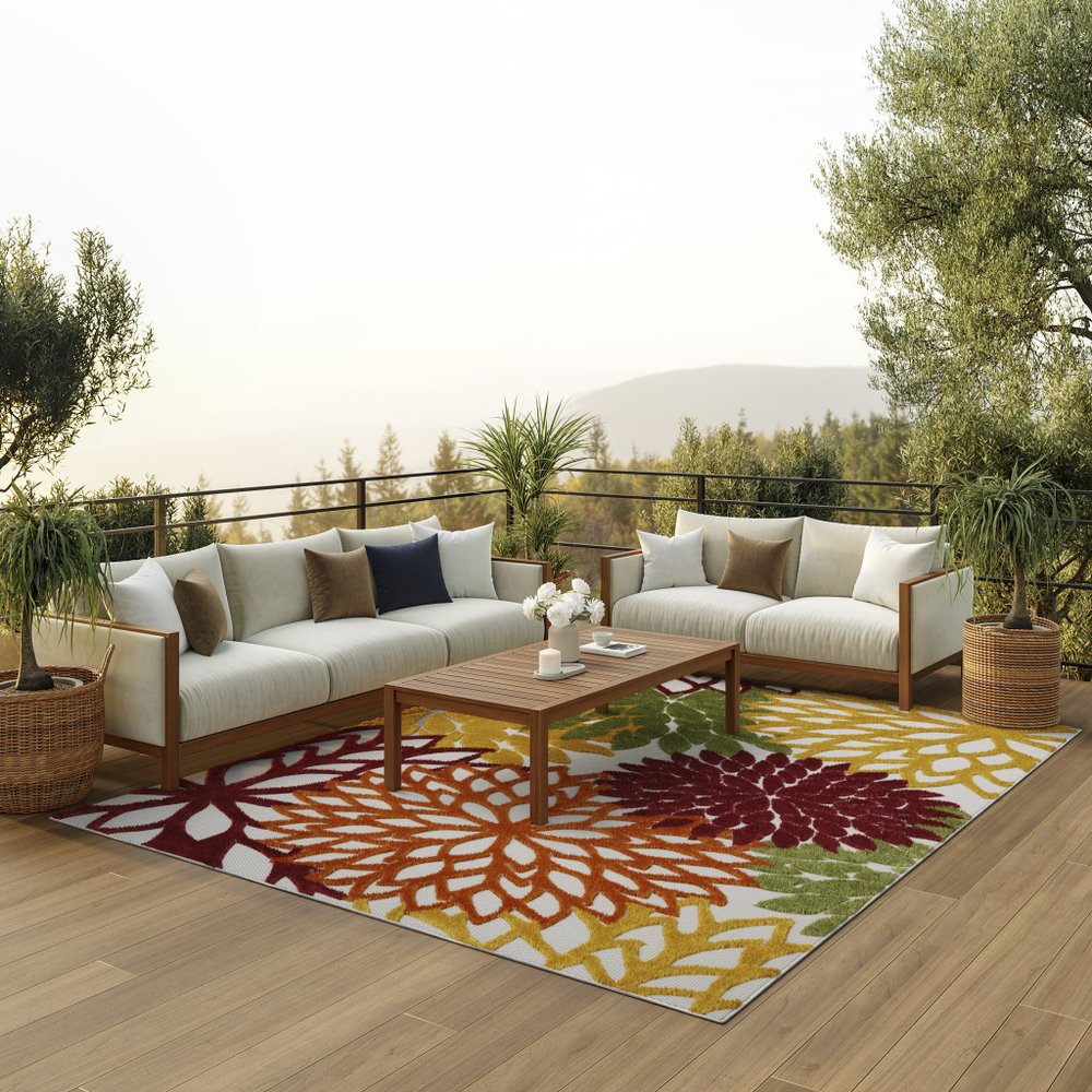 8' X 11' Green And Ivory Handmade Indoor Outdoor Area Rug