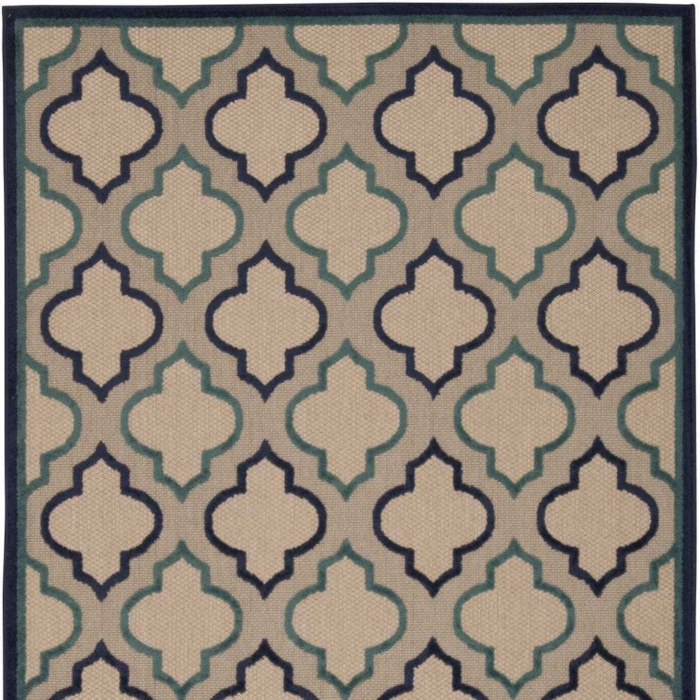 4' X 6' Blue And Ivory Geometric Indoor Outdoor Area Rug