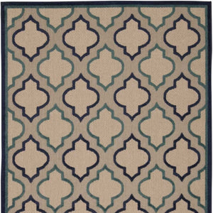 4' X 6' Blue And Ivory Geometric Indoor Outdoor Area Rug