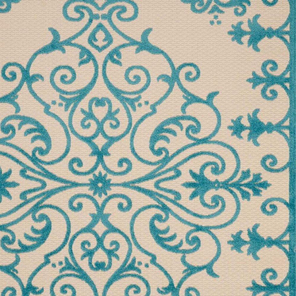 8' X 11' Orange And Ivory Damask Indoor Outdoor Area Rug