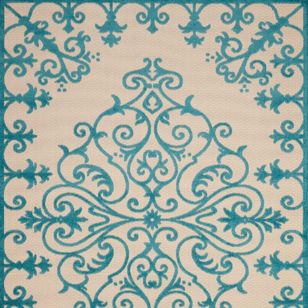 8' X 11' Orange And Ivory Damask Indoor Outdoor Area Rug