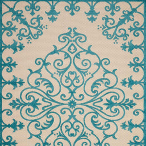 8' X 11' Orange And Ivory Damask Indoor Outdoor Area Rug