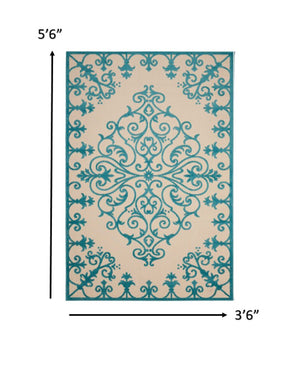 3' X 4' Green Damask Indoor Outdoor Area Rug