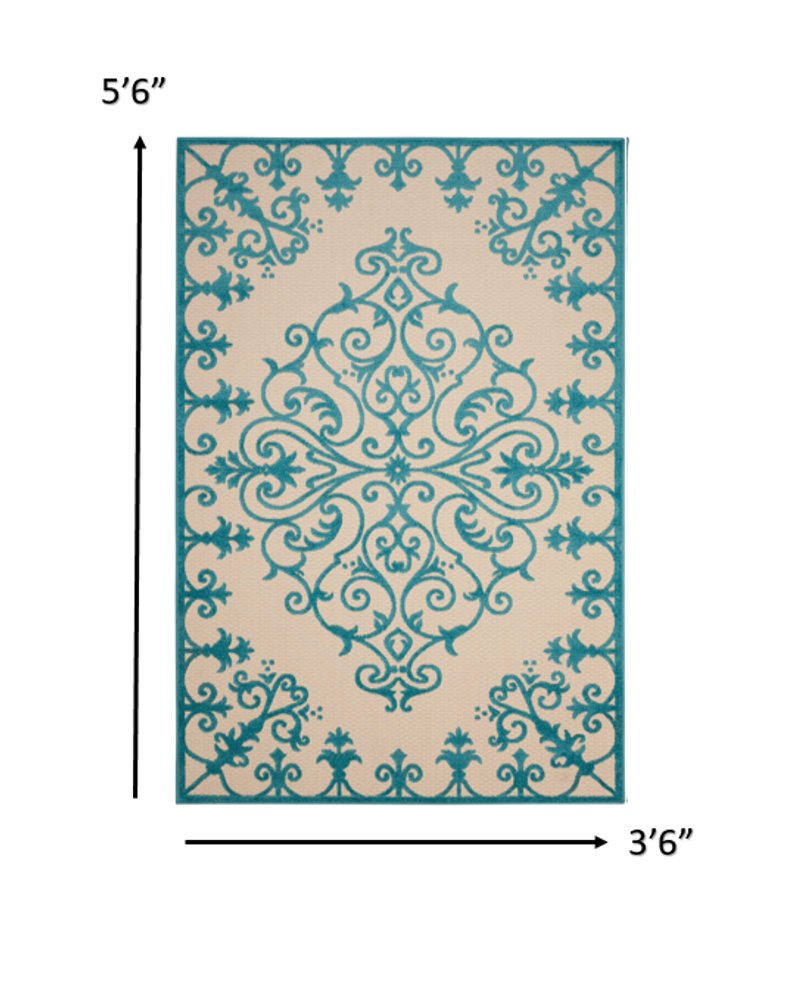 3' X 4' Green Damask Indoor Outdoor Area Rug