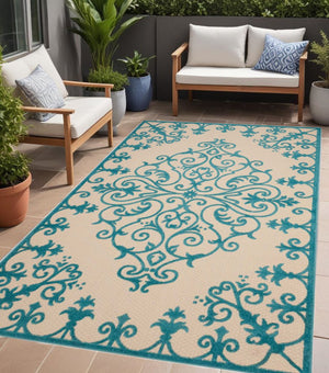3' X 4' Green Damask Indoor Outdoor Area Rug