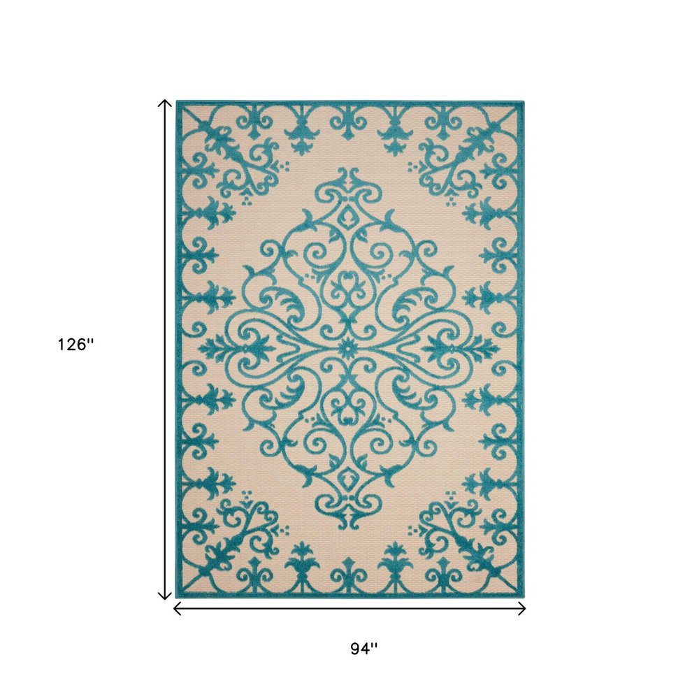 8' X 11' Orange And Ivory Damask Indoor Outdoor Area Rug