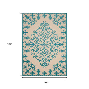 3' X 4' Green Damask Indoor Outdoor Area Rug