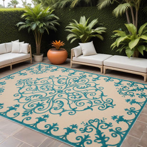3' X 4' Green Damask Indoor Outdoor Area Rug