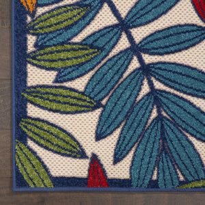 6' Ivory And Blue Floral Indoor Outdoor Area Rug