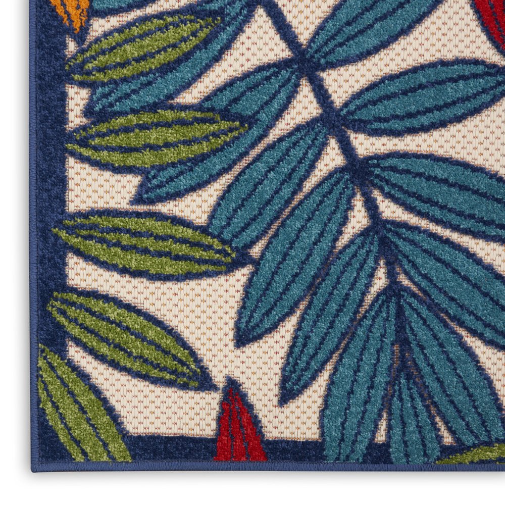 6' Ivory And Blue Floral Indoor Outdoor Area Rug