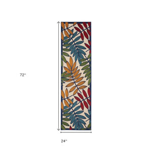 6' Ivory And Blue Floral Indoor Outdoor Area Rug