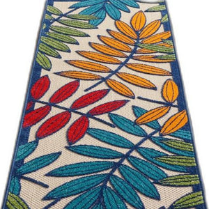 6' X 9' Ivory And Blue Floral Indoor Outdoor Area Rug