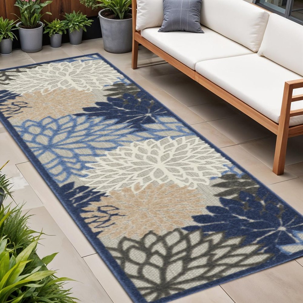 6' Blue And Gray Indoor Outdoor Area Rug
