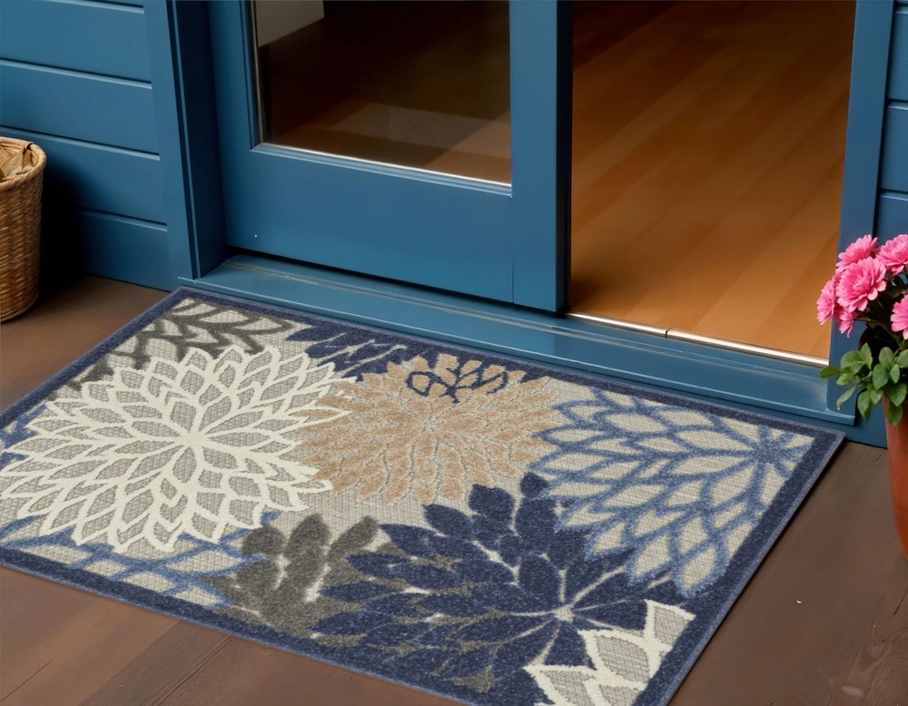 3' X 4' Blue And Gray Indoor Outdoor Area Rug