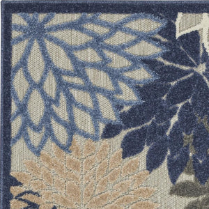 4' Blue And Gray Round Indoor Outdoor Area Rug