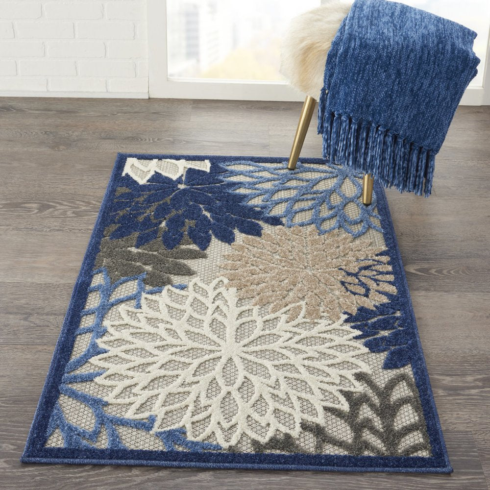 3' X 4' Blue And Gray Indoor Outdoor Area Rug