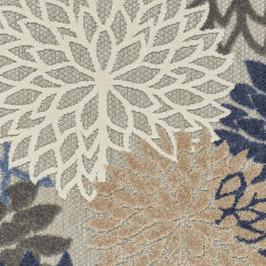 4' Blue And Gray Round Indoor Outdoor Area Rug
