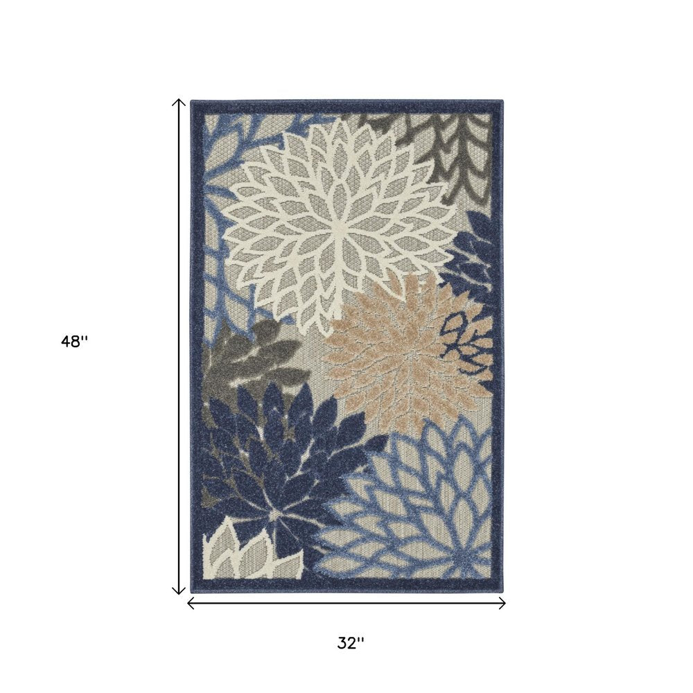 3' X 4' Blue And Gray Indoor Outdoor Area Rug