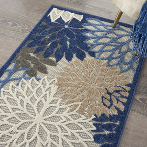 4' Blue And Gray Round Indoor Outdoor Area Rug