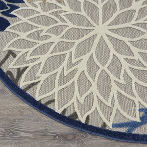 8' Blue And Gray Round Indoor Outdoor Area Rug