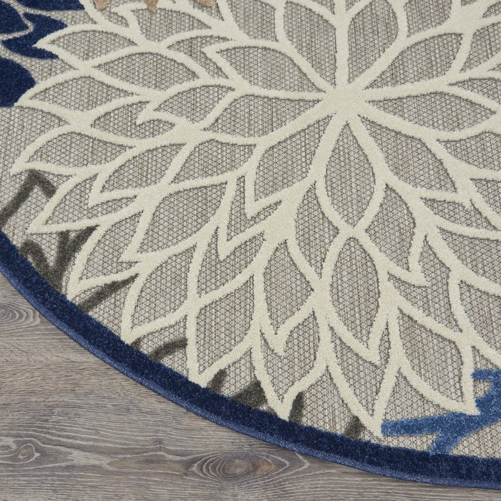 8' Blue And Gray Round Indoor Outdoor Area Rug