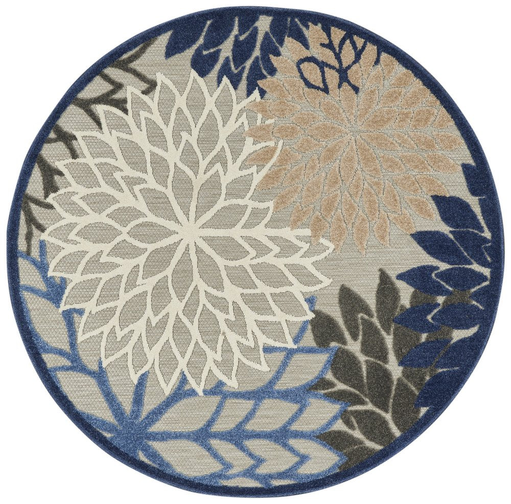 8' Blue And Gray Round Indoor Outdoor Area Rug