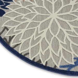 8' Blue And Gray Round Indoor Outdoor Area Rug