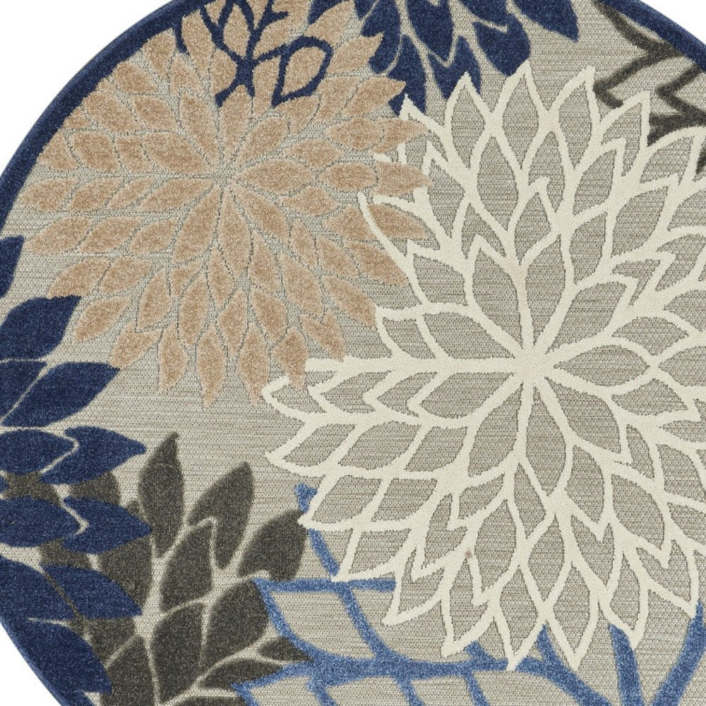 8' Blue And Gray Round Indoor Outdoor Area Rug