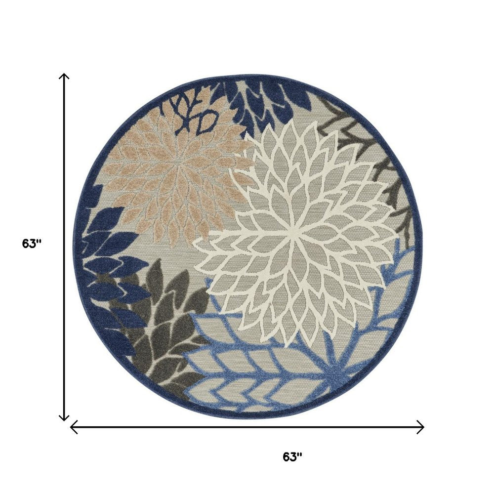 8' Blue And Gray Round Indoor Outdoor Area Rug