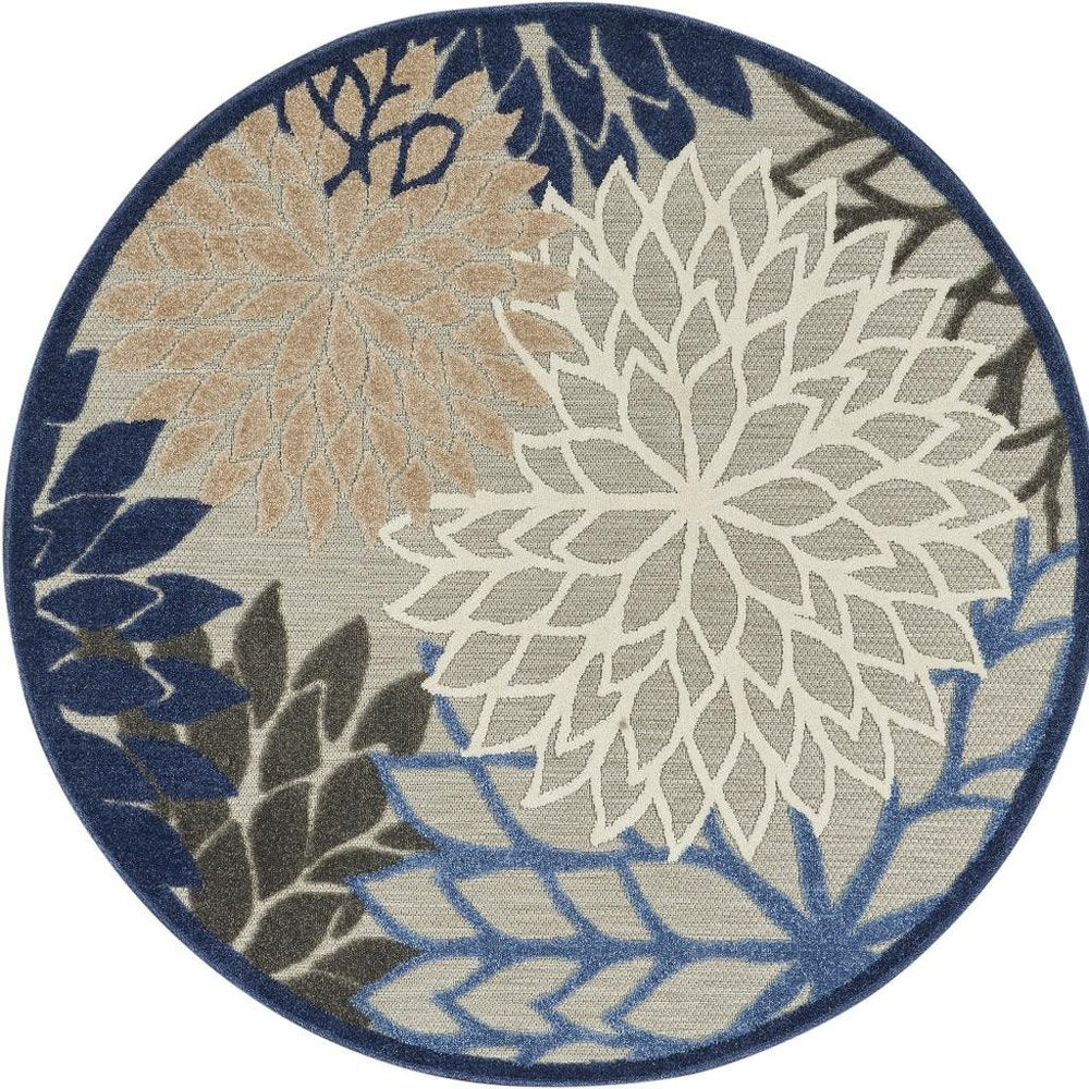 8' Blue And Gray Round Indoor Outdoor Area Rug