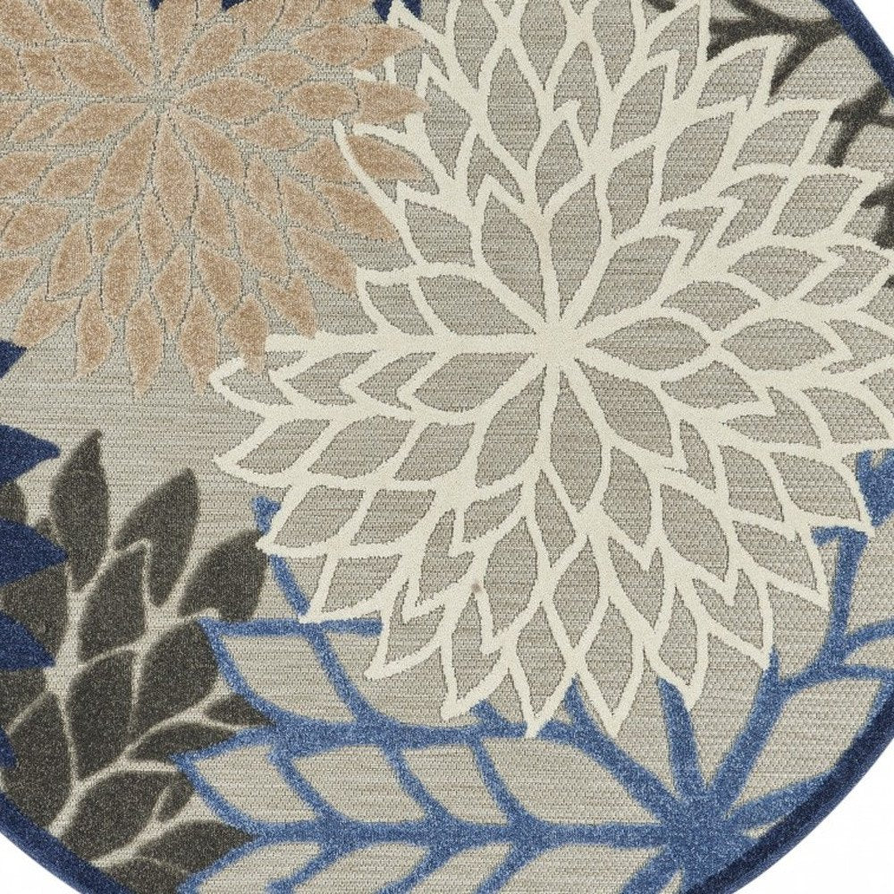 8' Blue And Gray Round Indoor Outdoor Area Rug