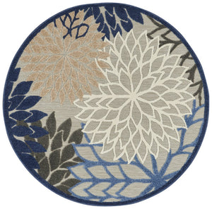 8' Blue And Gray Round Indoor Outdoor Area Rug