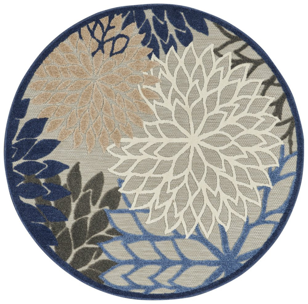 8' Blue And Gray Round Indoor Outdoor Area Rug