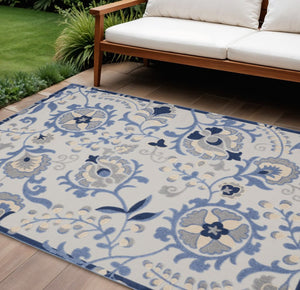 7' X 10' Blue And Gray Indoor Outdoor Area Rug