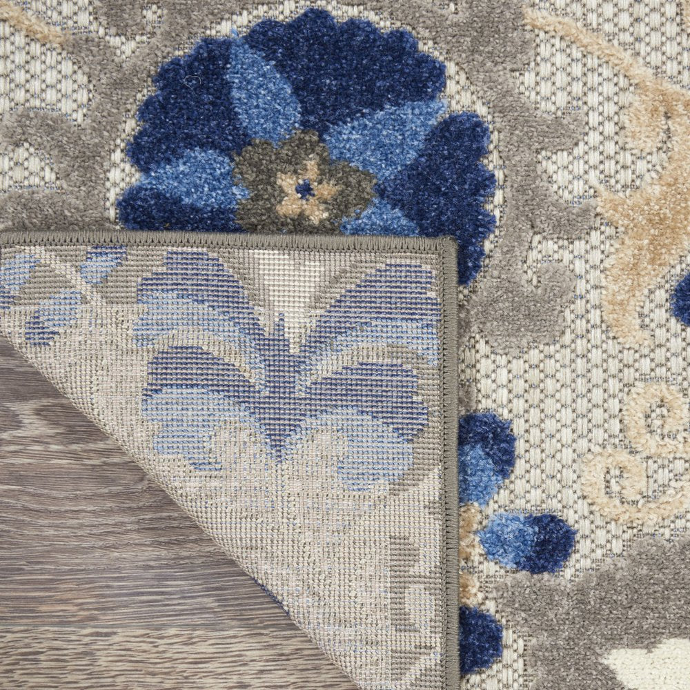 5' X 8' Blue And Gray Floral Indoor Outdoor Area Rug