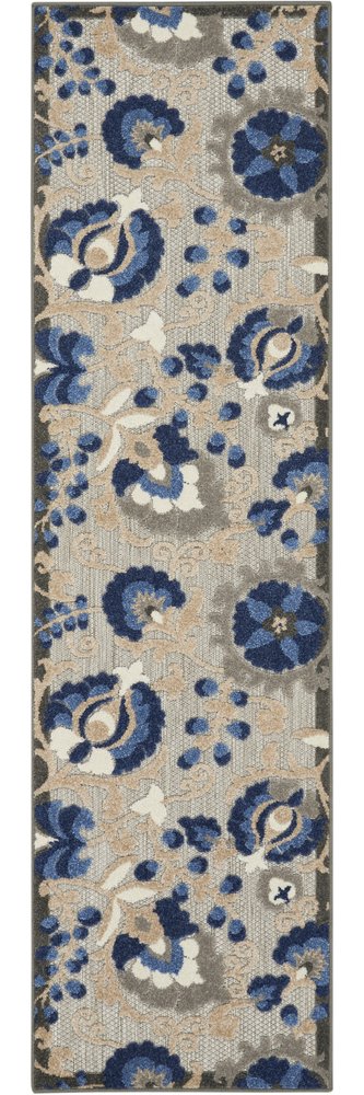 5' X 8' Blue And Gray Floral Indoor Outdoor Area Rug