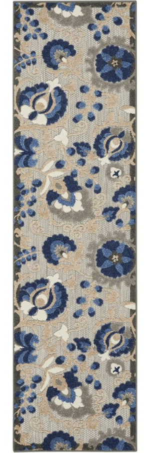 5' X 8' Blue And Gray Floral Indoor Outdoor Area Rug